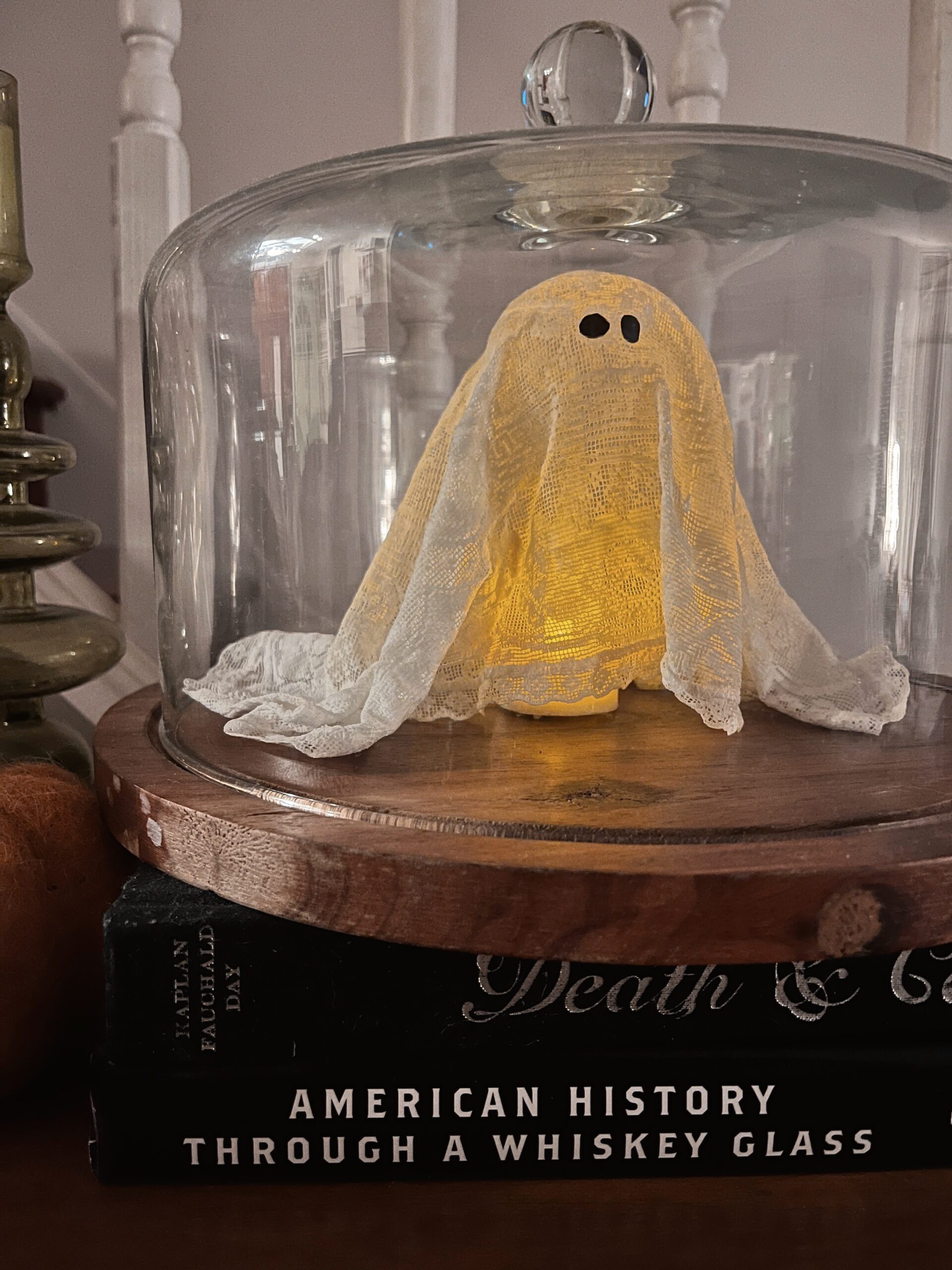 dreamy lace ghost decoration lit up with a tea light